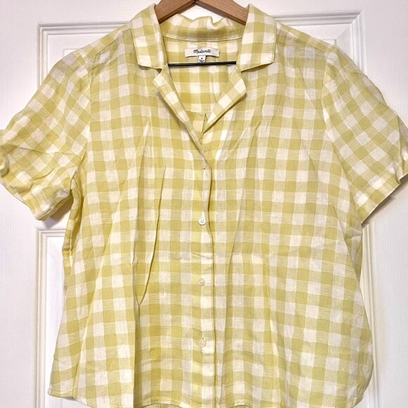 Madewell Cotton-Linen Boxy Camp Shirt - Yellow and White Gingham (Size M) - Picture 2 of 5